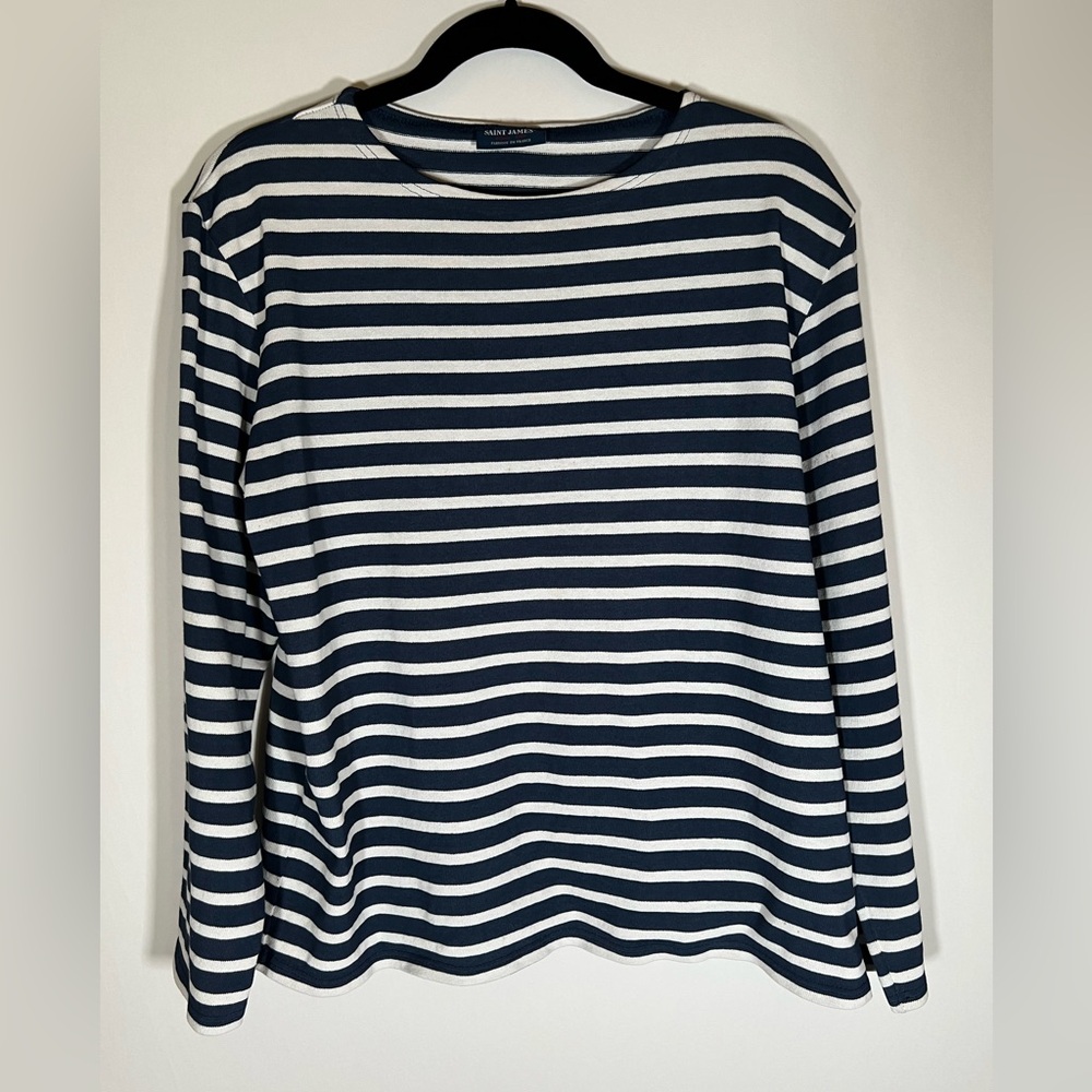 Saint James Navy and White Striped Long Sleeve Tee